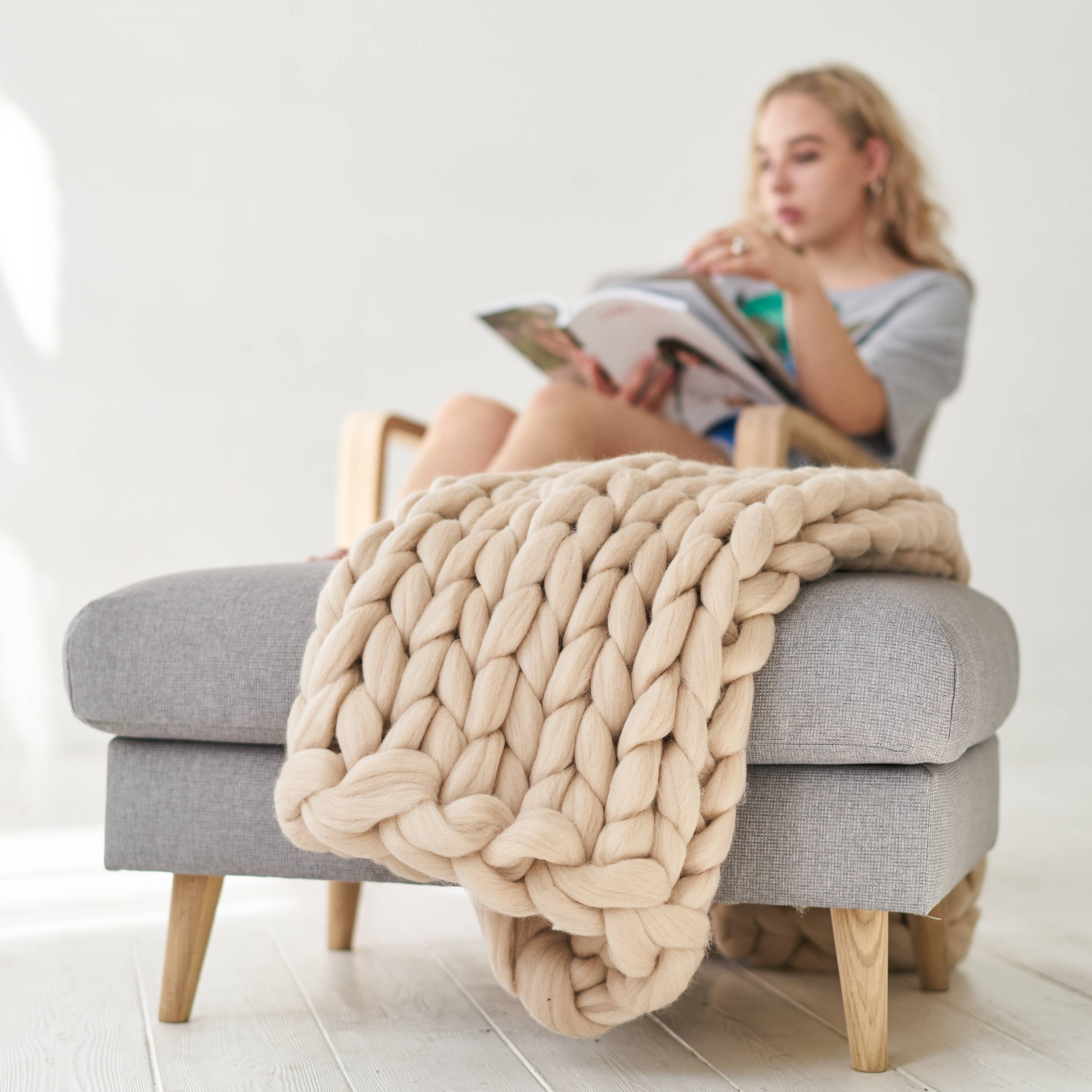 Cheerylittlesheep - Wholesale Throw Blanket - Chunky Knit Blanket Throw Merino Wool Blanket Arm Knit2