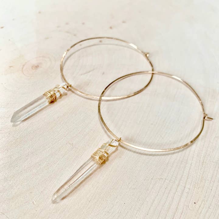 Lemurian Quartz Hoops for wholesale by Crystal and Gold