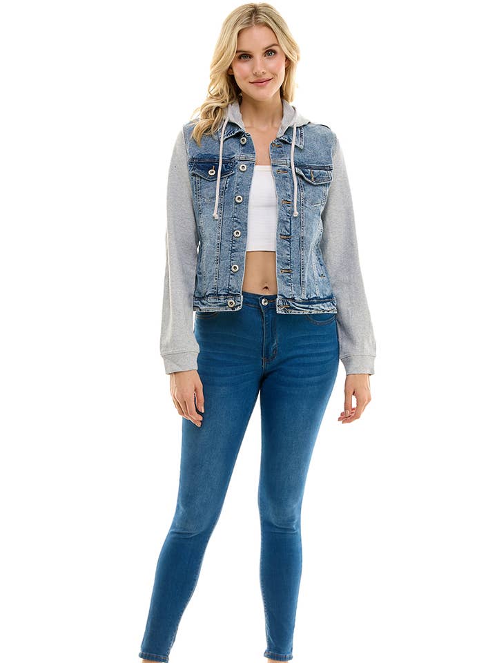 Stretch Denim Hoodie Truckerjacka med full dragkedja (kopia) för wholesale av BLUE AGE