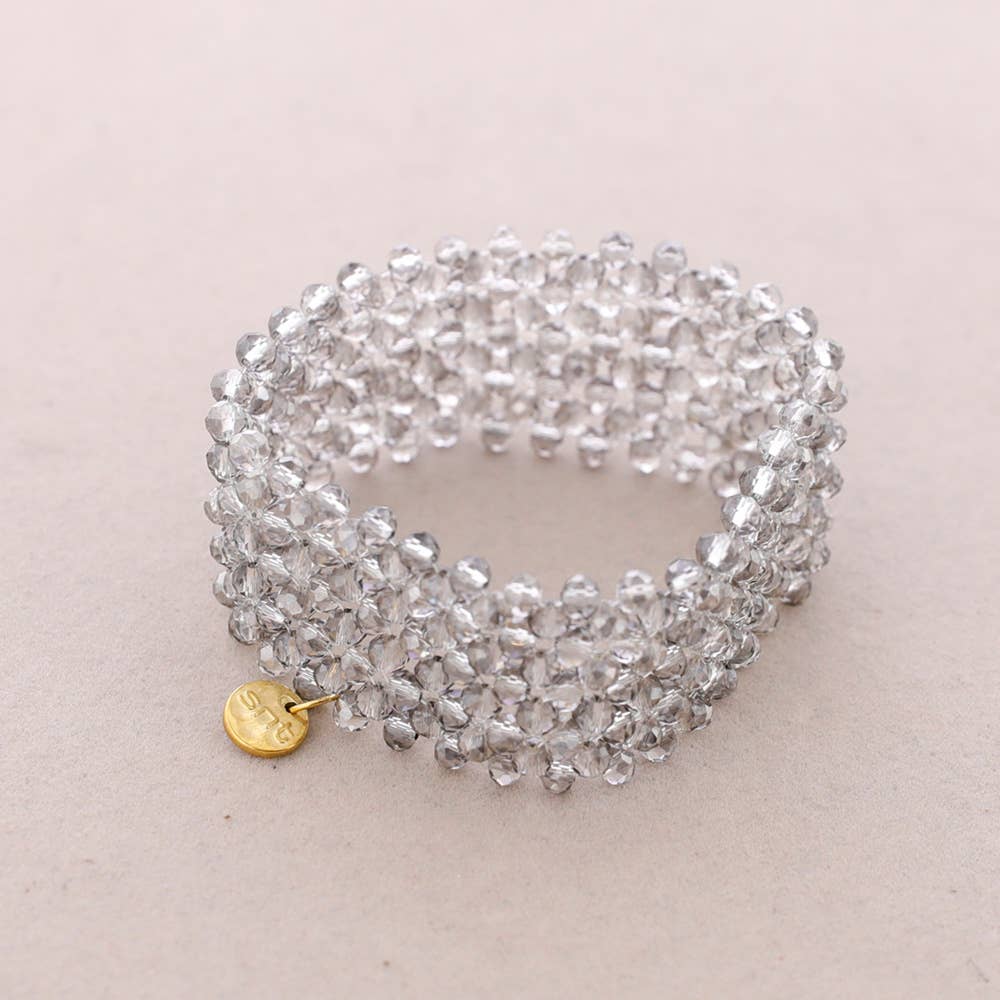 Transparent Gray Faceted Crystal Elastic Bracelet for wholesale on Faire4