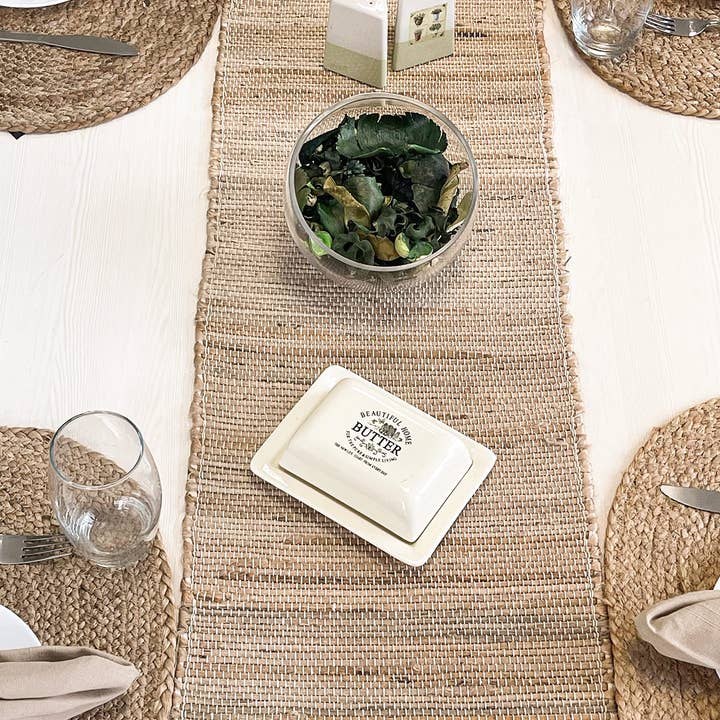 NATURAL JUTE TABLE RUNNER, COASTAL TABLE LINEN, 13''x36''. for wholesale on Faire