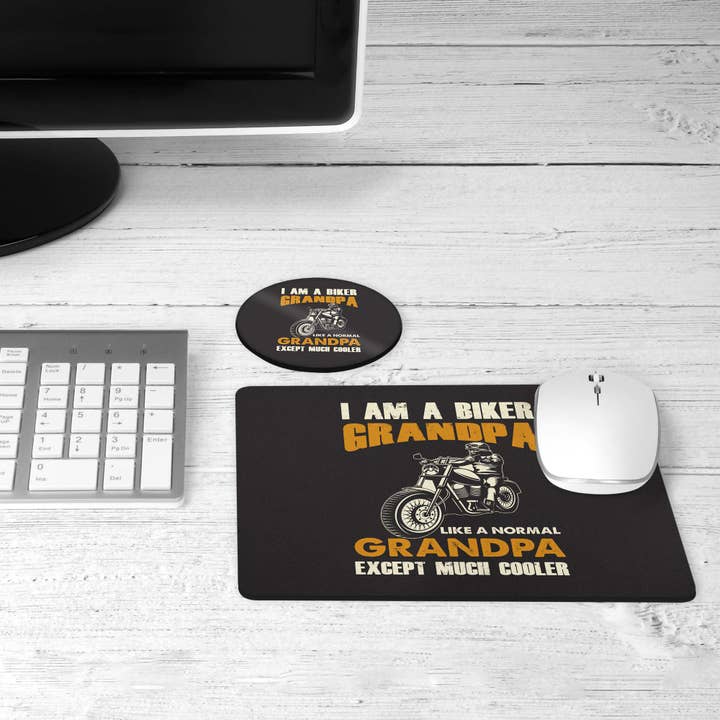 Biker Grandpa Mousepad And Coaster Set for wholesale by The Painted Pug