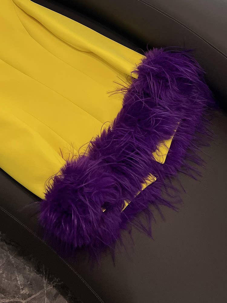 SY372 Yellow Blazer with Purple Feather Cuffs for wholesale on Faire11