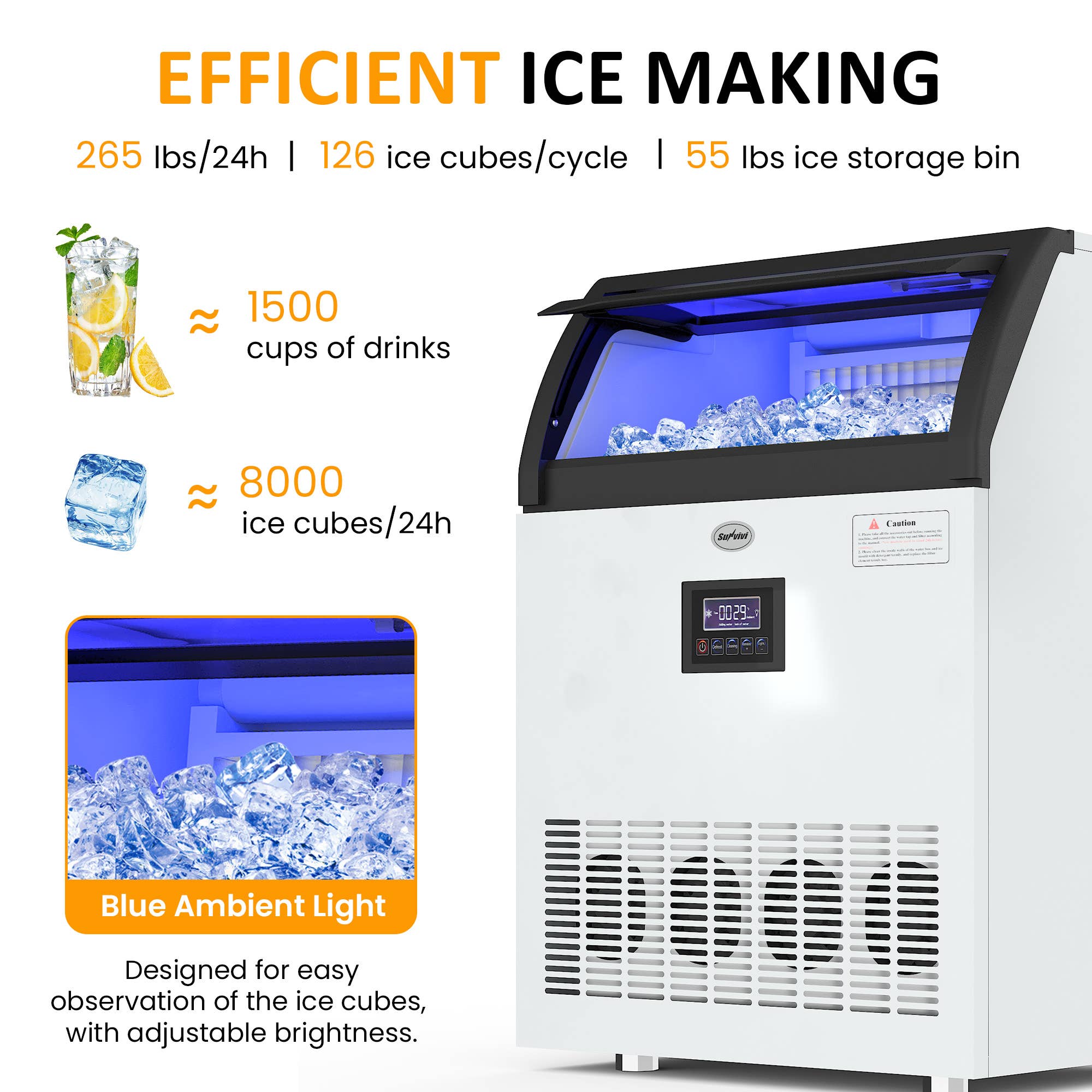Heynemo - Wholesale Kitchen Appliance - Ice Maker, 265LBS/24H Ice Maker with 55LB Storage Bin1