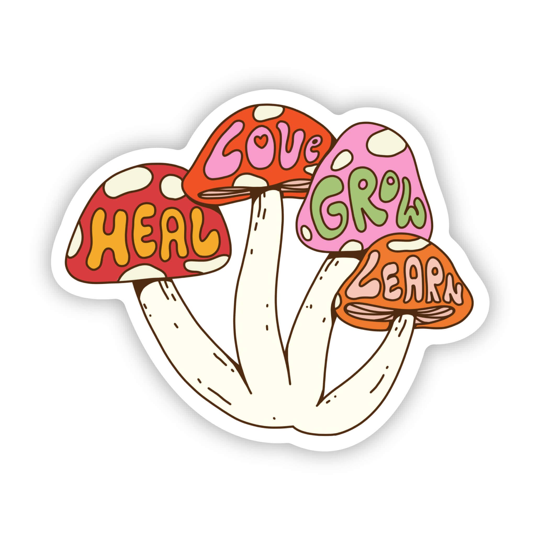 Big Moods - Wholesale Sticker - "Heal, Love, Grow, Learn" Mushroom Sticker