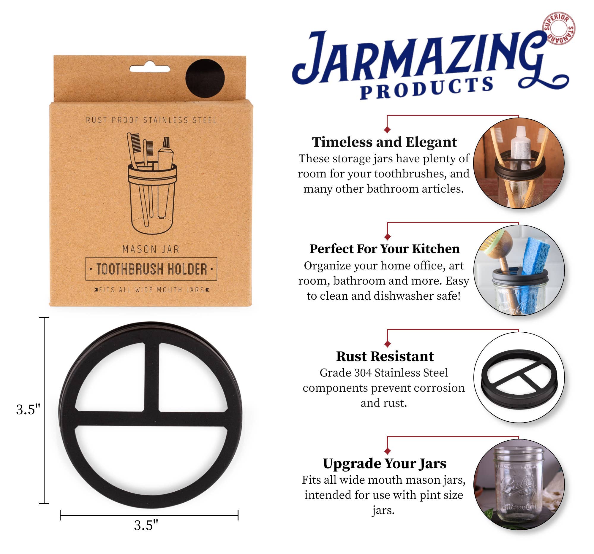 Jarmazing Products - Wholesale Toothbrush holder - Mason Jar Toothbrush Holder Lid3
