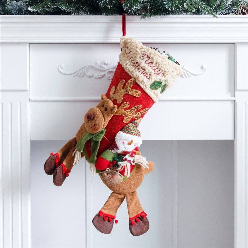 Ekartini - Wholesale Holiday Stocking - Large Long-Legged Santa Snowman Riding A Deer Christmas Stocking1