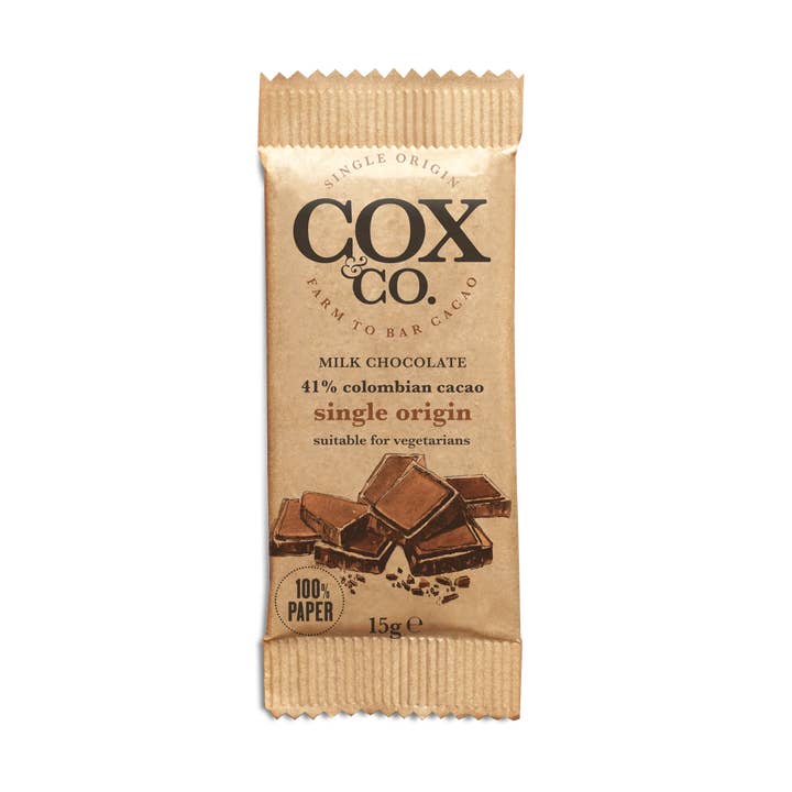 Chocolat au lait 41% Origine unique 15g pour la vente par Cox&Co