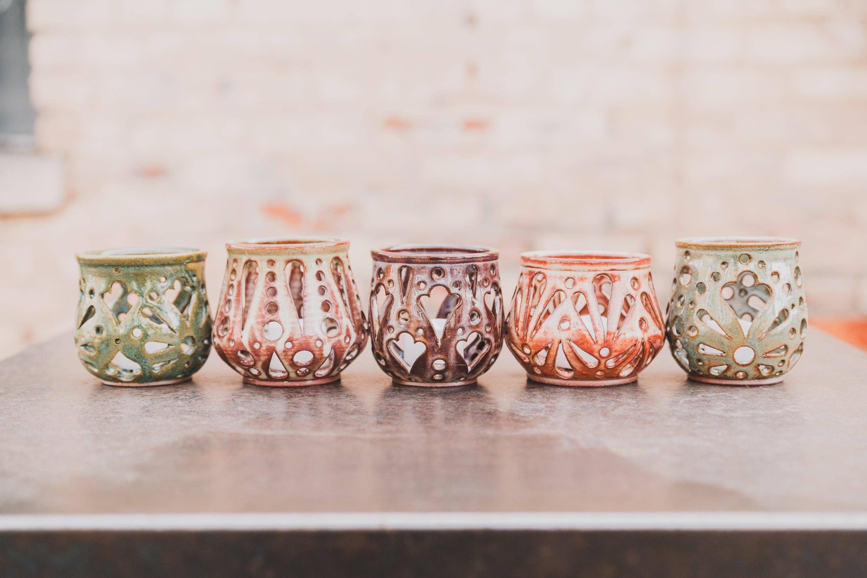 KF Stoneware - Wholesale Kaarsenhouder - Gesneden keramische votief, kaarsenhouder13