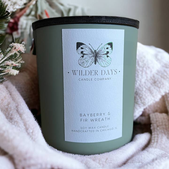 Bayberry & Fir Wreath X Wood Wick Soy Candle for wholesale by Wilder Days Candle Company