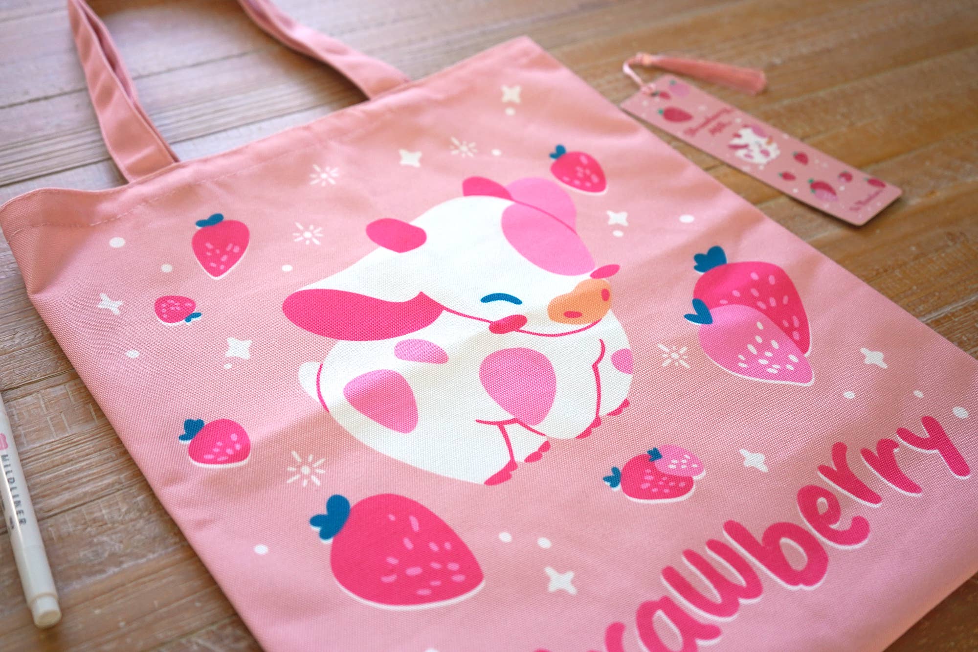 The Moonborn - Wholesale Tote Bag - Women's - Strawberry Pink Cow Tote Bag6