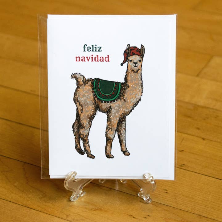 Feliz Navidad Llama kerstkaart voor wholesale door abigail hausman design & illustration