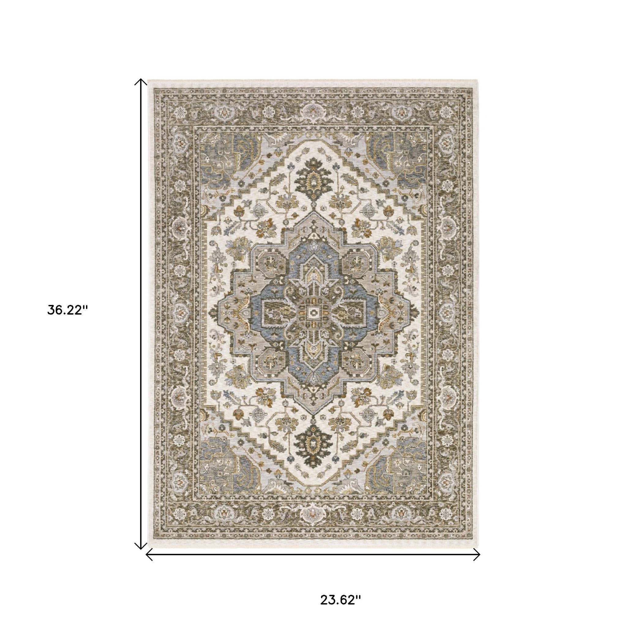 HomeRoots - Wholesale Area Rug - 2' X 3' Ivory And Gold Medallion Distressed Area Rug With Fringe2