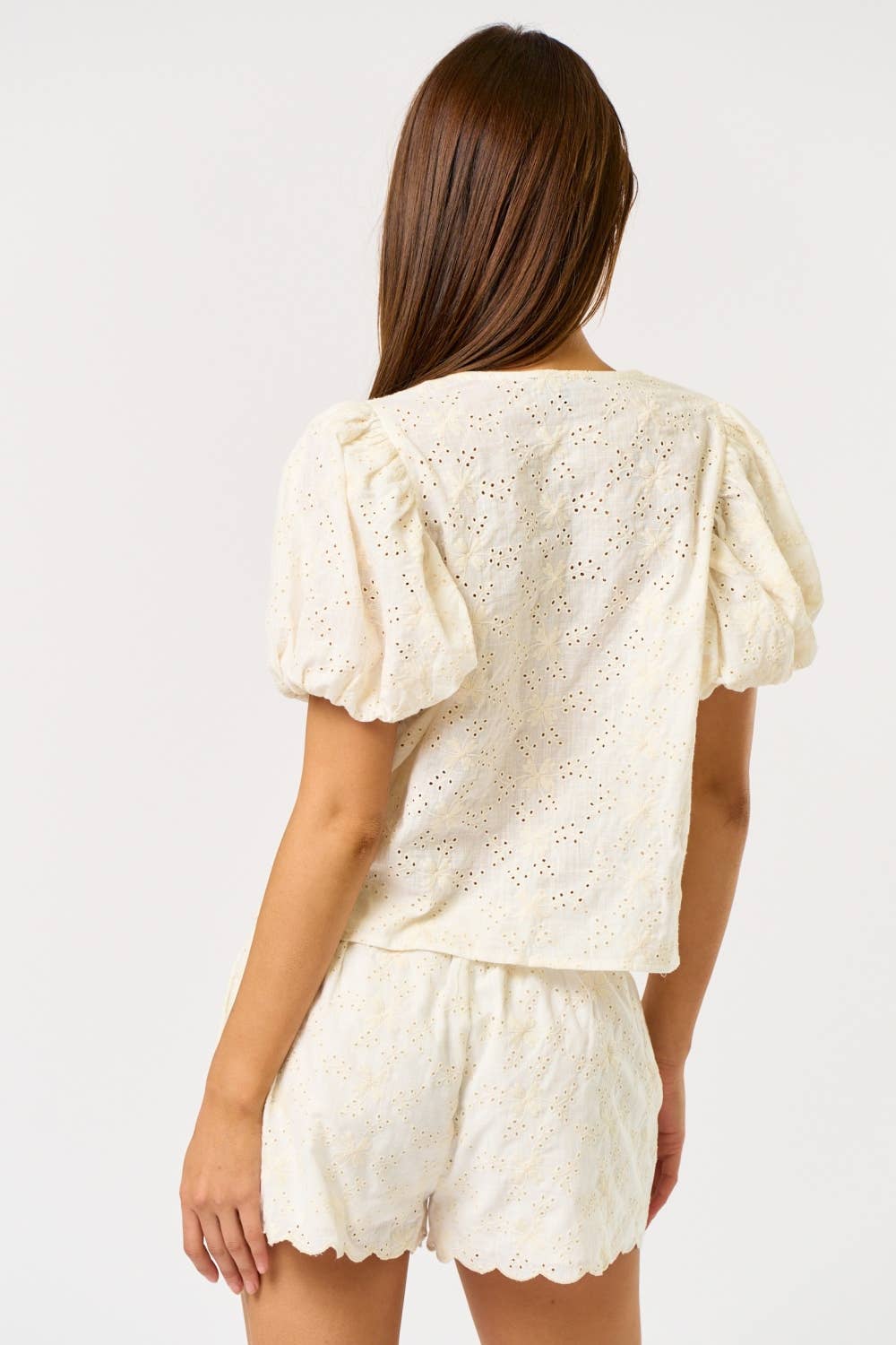 Blue Blush - Wholesale Top & Short Set (NOT Loungewear) - Women's - IBS32189 Linen Eyelet Tie Front Top with Matching Shorts9