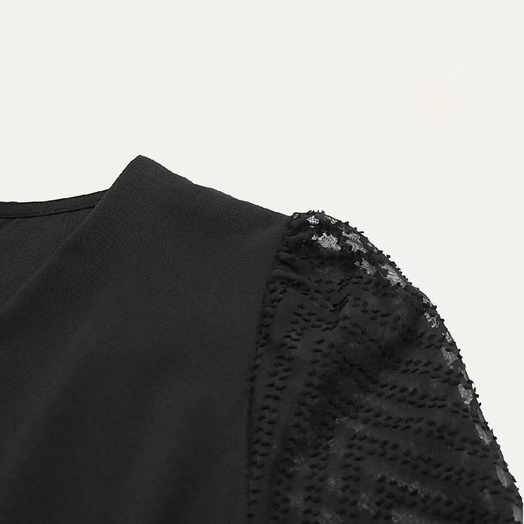 Noir Combinaison Grace noire transparente à col en V et manches longues et jambes larges en vente sur Faire2