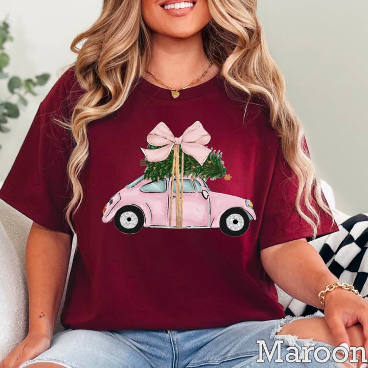 Shoppe SHC - Wholesale T-shirt (graphic) – women's - Pink Christmas Car Christmas 2025 Graphic Tee | Gildan19