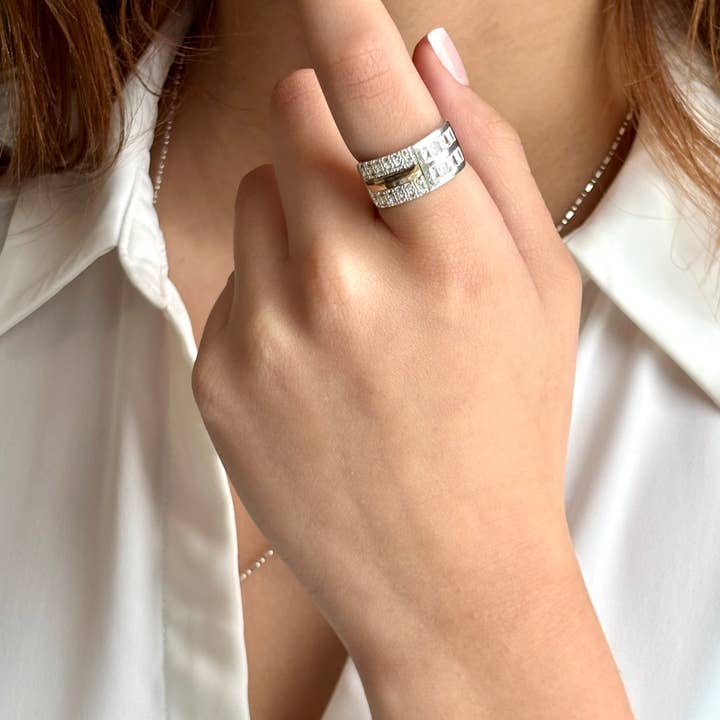 Anillo de Doble Resplandor – Plata de Ley 925 y Laminado de Oro de 10K para venta al por mayor de QURI