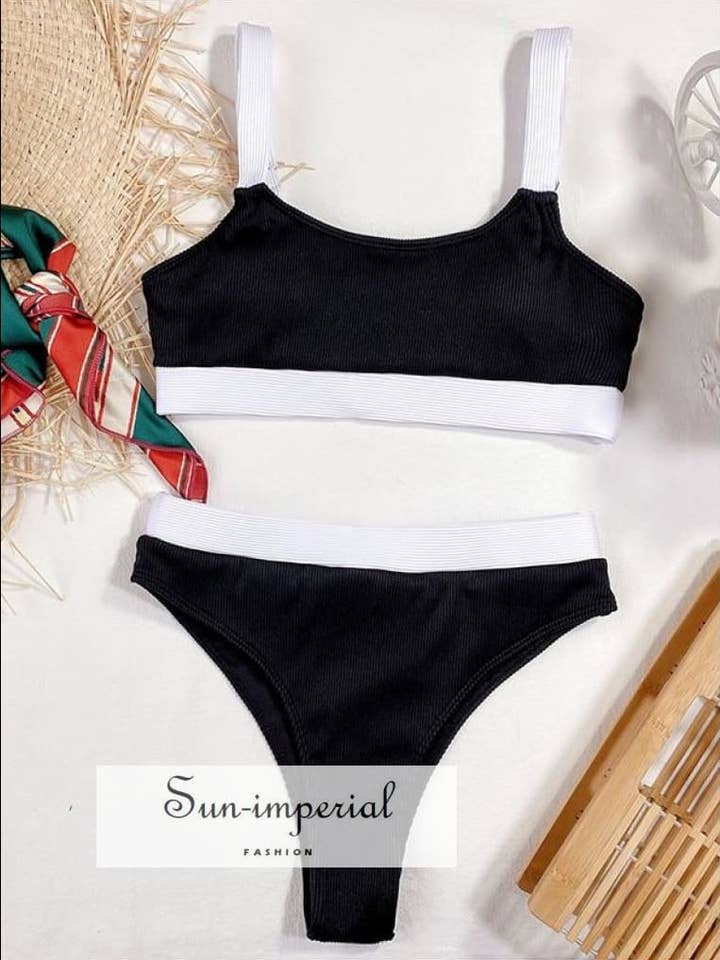 Sujetador deportivo blanco y negro con contraste acanalado para mujer para venta al por mayor de Sun Imperial