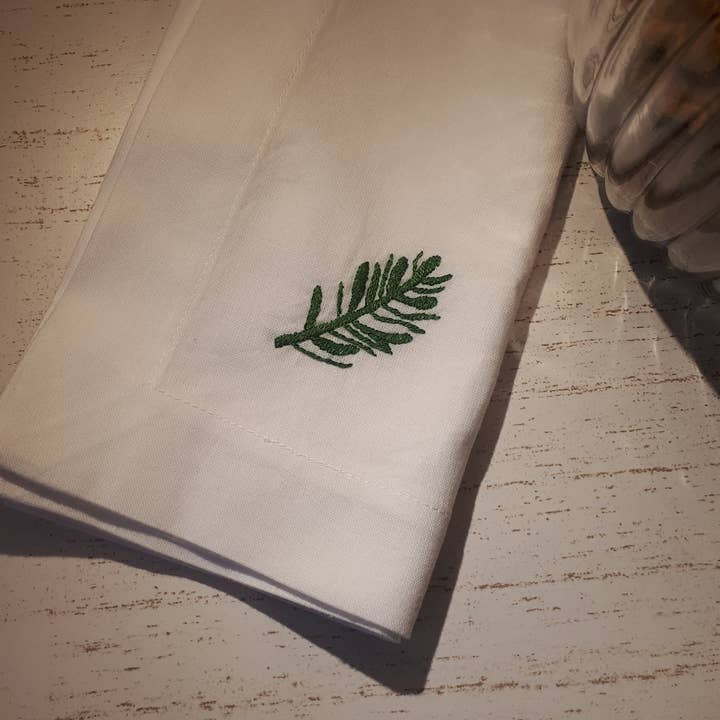 Hand-embroidered napkin “Yew branch” 40x40cm 100% linen and other Purchase Wholesale yew branch. Free Returns & Net 60 Terms on Faire trending on Faire.