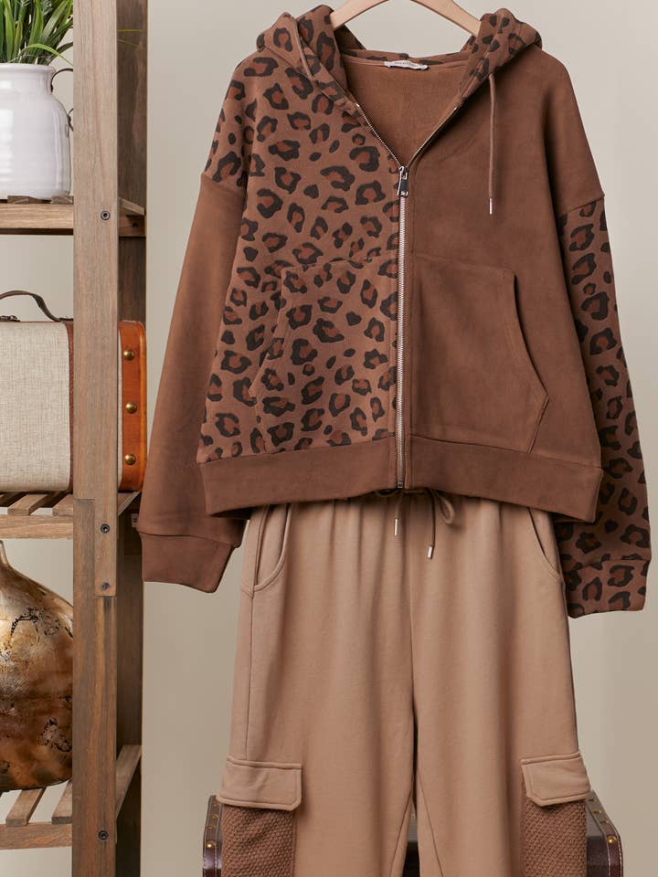 Mello. - Vente Sweat à capuche – femme - Sweat-shirt zippé à capuche avec imprimé léopard5