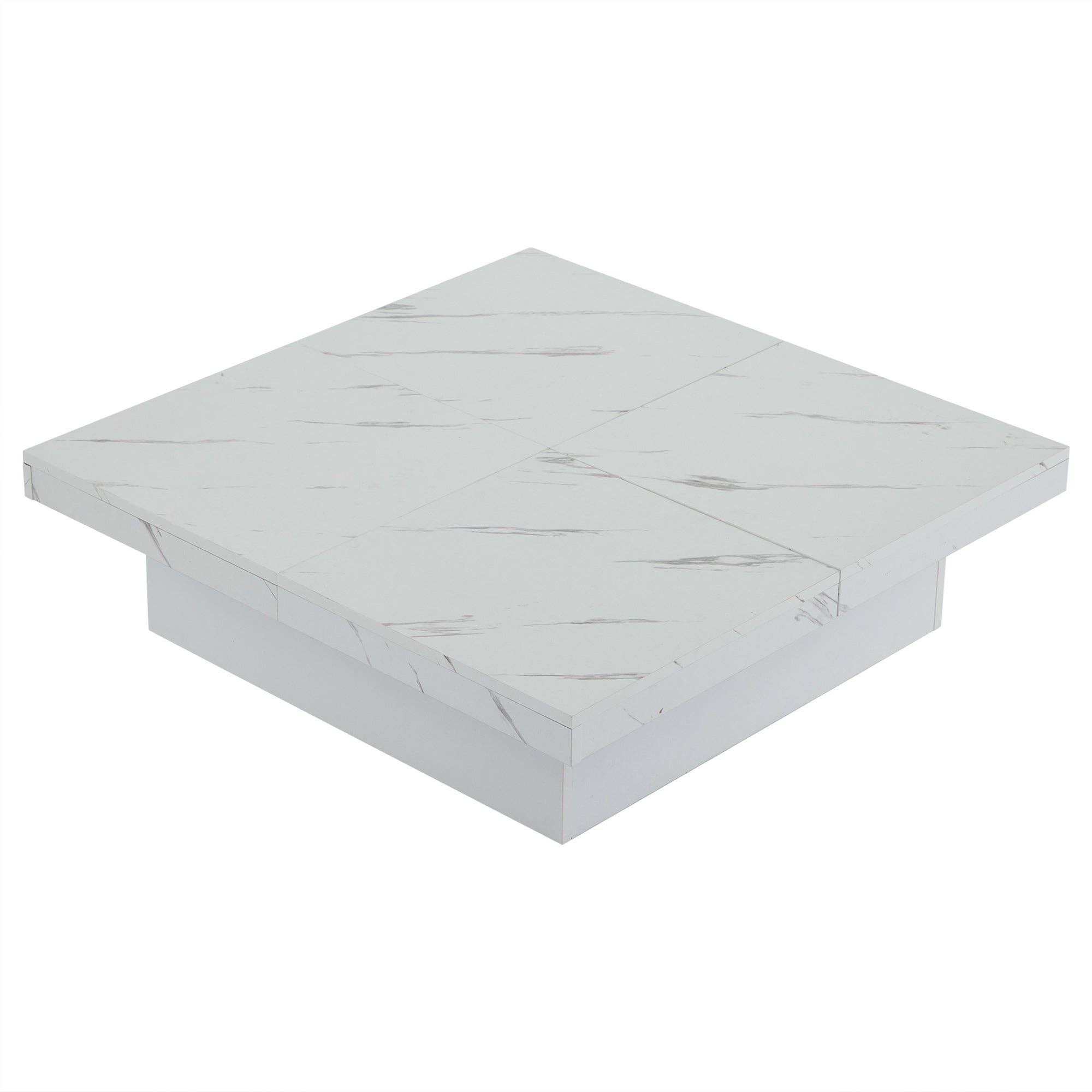 Urban Meuble - Wholesale Side Table - Modern white square coffee table with marble effect, 4 drawers, sliding top 90x90x25cm KHEKRIED34