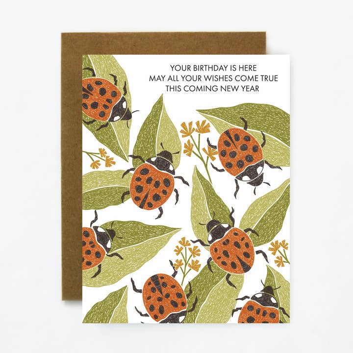 Quiet Lines Design - Wholesale Birthday Card - Ladybug Wishes-Birthday Greeting Card0