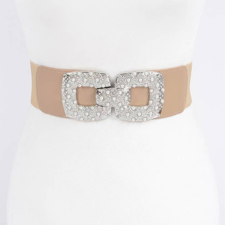 CC Wholesale Clothing - Wholesale Belt - Women's - Rhinestone Pearl Buckles Elastic Belt1