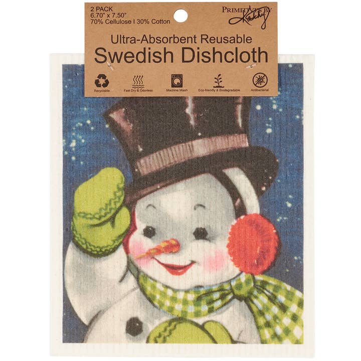 Primitives by Kathy - Wholesale Tea Towel - Retro Snowmen Swedish Dishcloth Set3