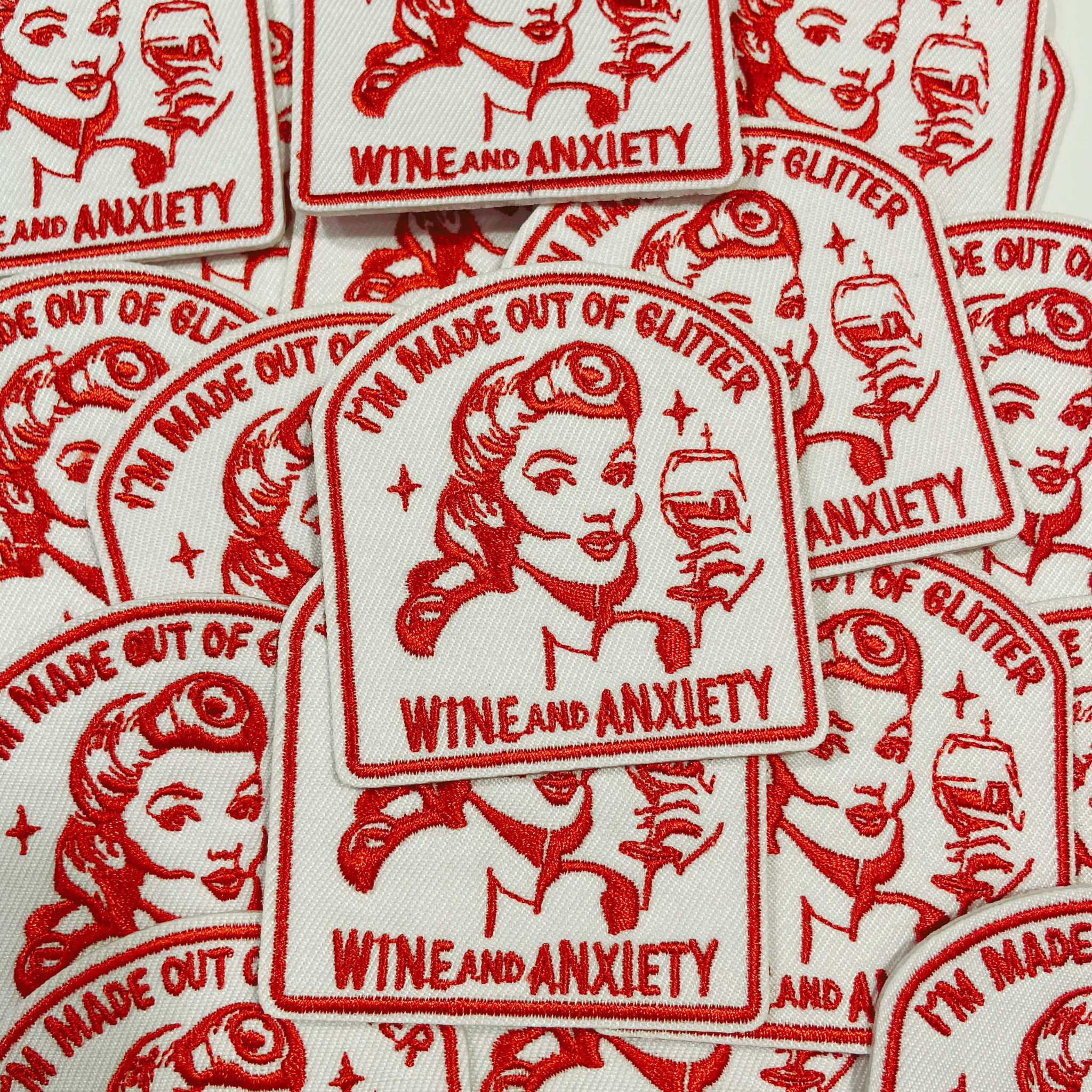 TEELUX - Wholesale Patch - 3" I'm Made Out Of Glitter Wine and Anxiety   - Embroidered Hat Patch2