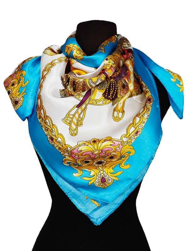 Color Outlined Faux Silk Polyester Square Scarf for wholesale by Cap Zone