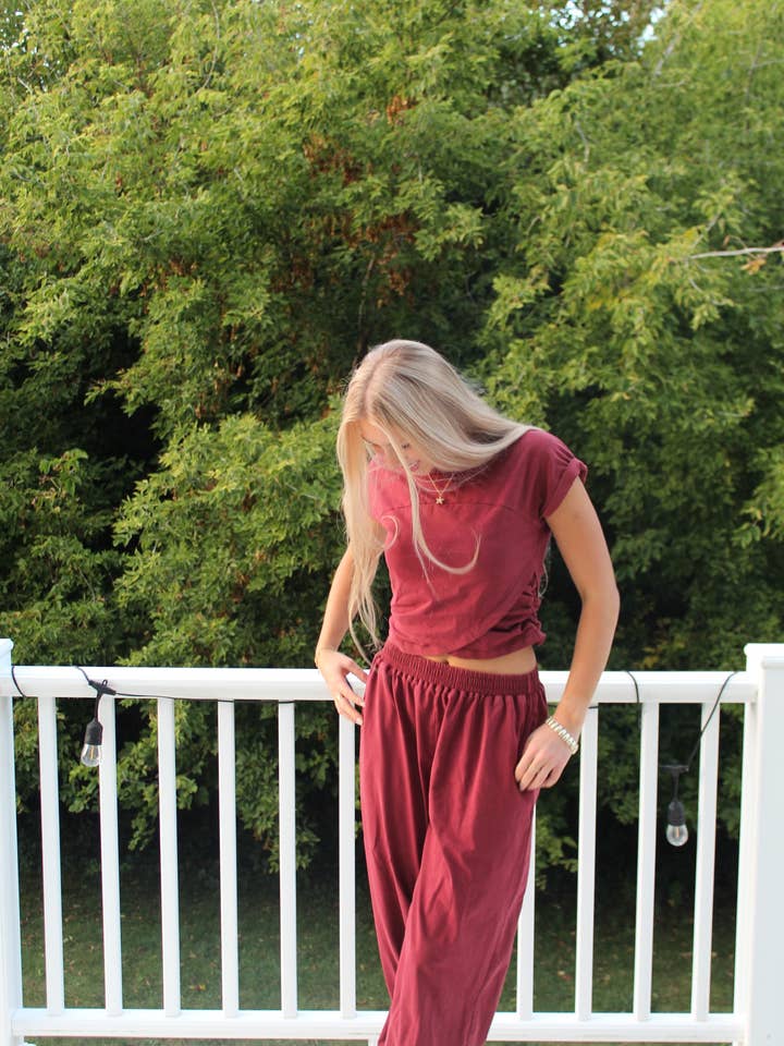 Attire Focus - Wholesale Lounge Set - Women's - Women's Crossover Mineral Washed Two-Piece Set 5