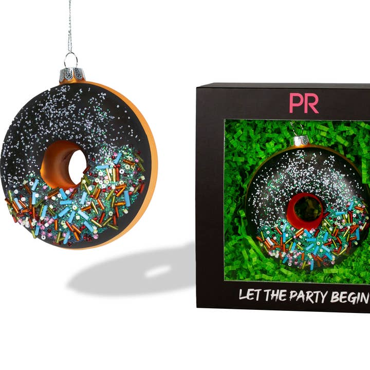 Party Rock - Chocolate Cherry Donut Glass Ornament for wholesale by Party Rock Ornaments