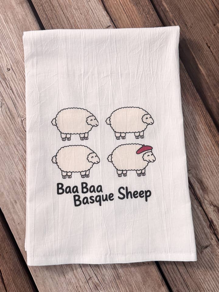 BaaBaa Basque Sheep - Western Tea Towel for wholesale by Diamond Horseshoe Trading Co