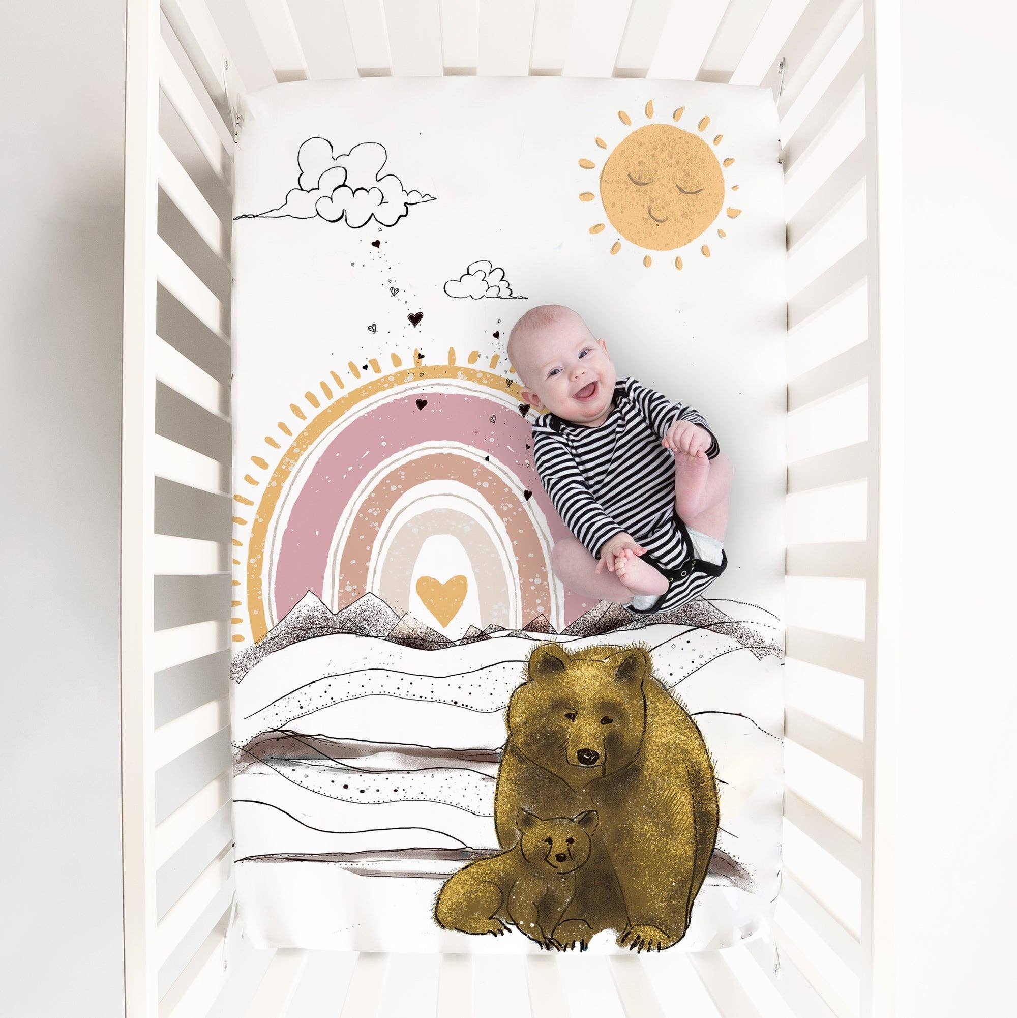 Wildkin - Wholesale Cot/Crib Sheets - Fitted Mini Crib Sheet - Rainbow Bears1