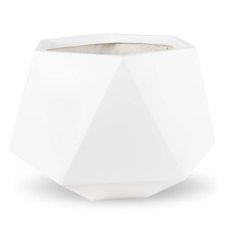 Pot de fleurs rond en fibre de verre à diamant blanc (ADAMAS24WH) pour la vente par Vasesource