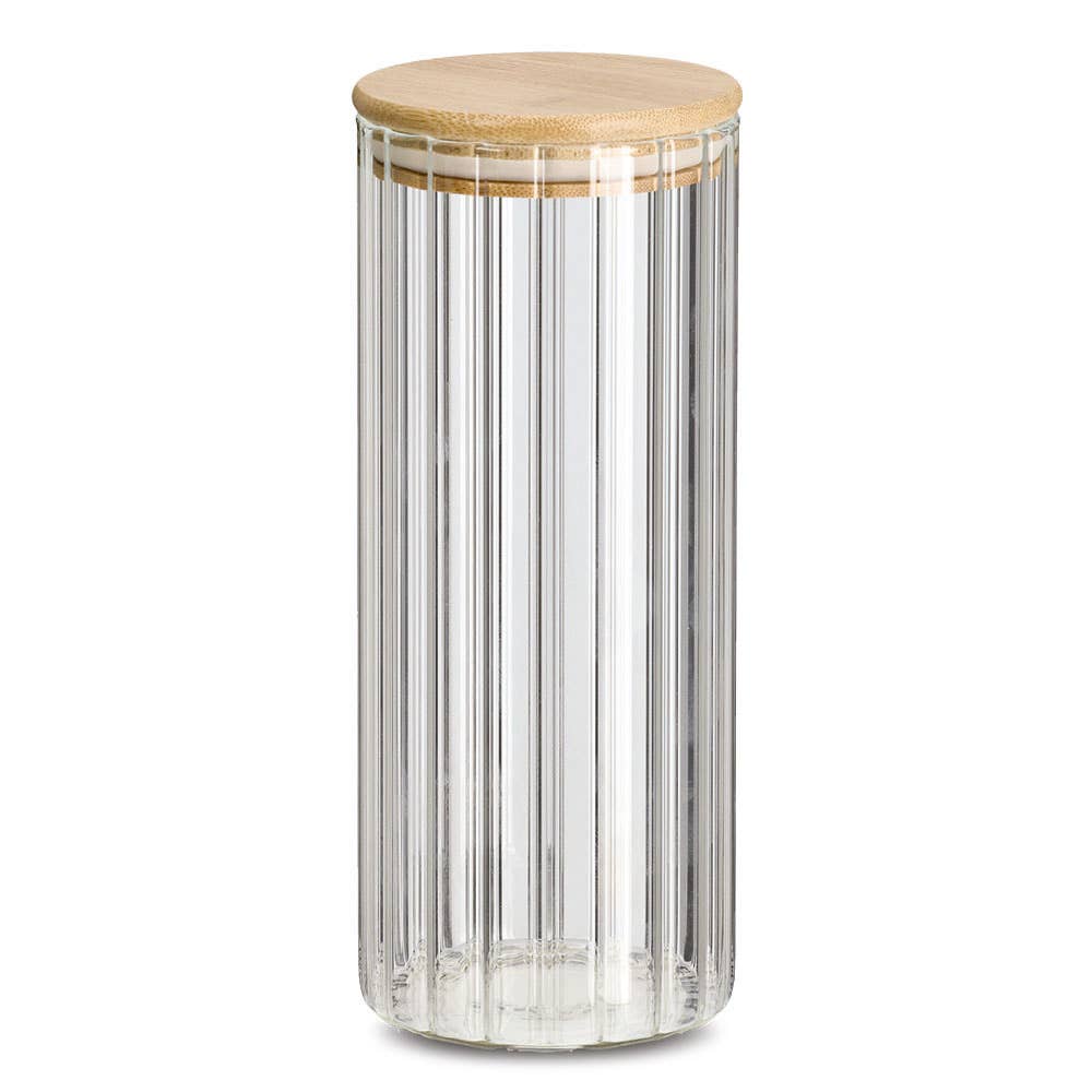 transparent Storage jar "Rillen" with bamboo lid, 1100 ml for wholesale on Faire0