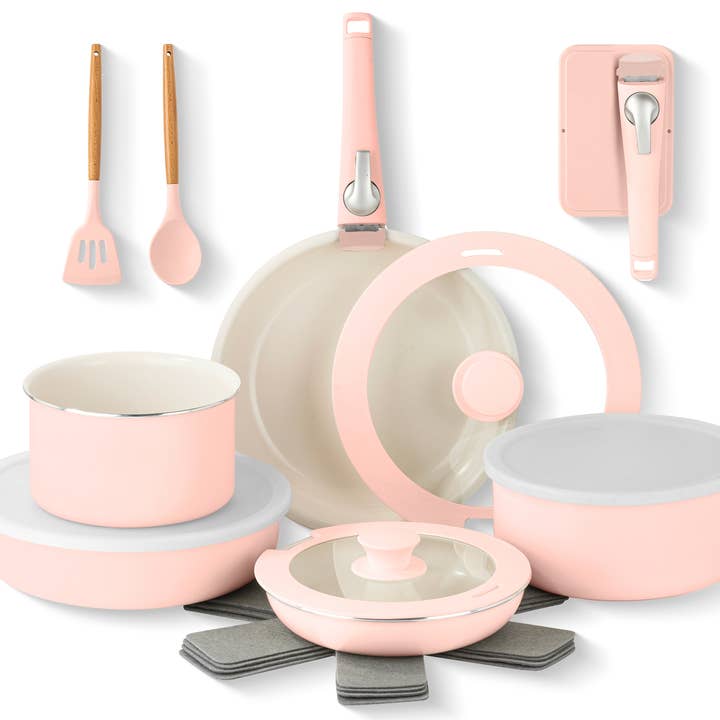 Gotham Steel Ensemble de 18 pièces avec poignées amovibles, rose pour la vente par Gotham Steel/Granitestone