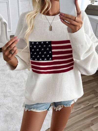 Devine US Flag Round Neck Long Sleeve Knit Top for wholesale by ClassiQ