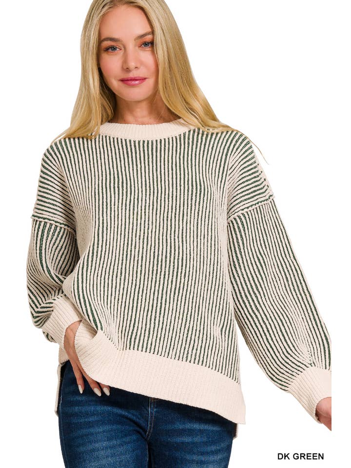 42POPS - Wholesale Knit Sweater - Women's - ',.._ Two Tone Textured Premium Sweater w/ Side slit19