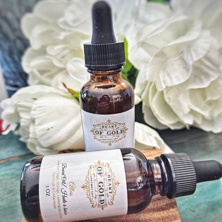 Huile à Barbe Atlas ~ Lavande, Sauge, Orange, Citron Vert, Citronnelle, Patchouli & Bois de Cèdre pour la vente par Heart of Gold Apothecary