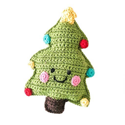 Christmas Tree Rattle – Handmade Organic Cotton Baby Toy for wholesale by Pebble