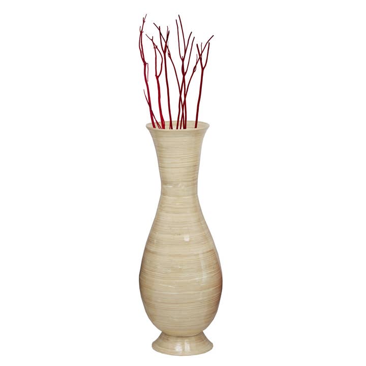 Quickway Imports - Vente Vases - Grand vase de sol décoratif moderne : bambou naturel fait main