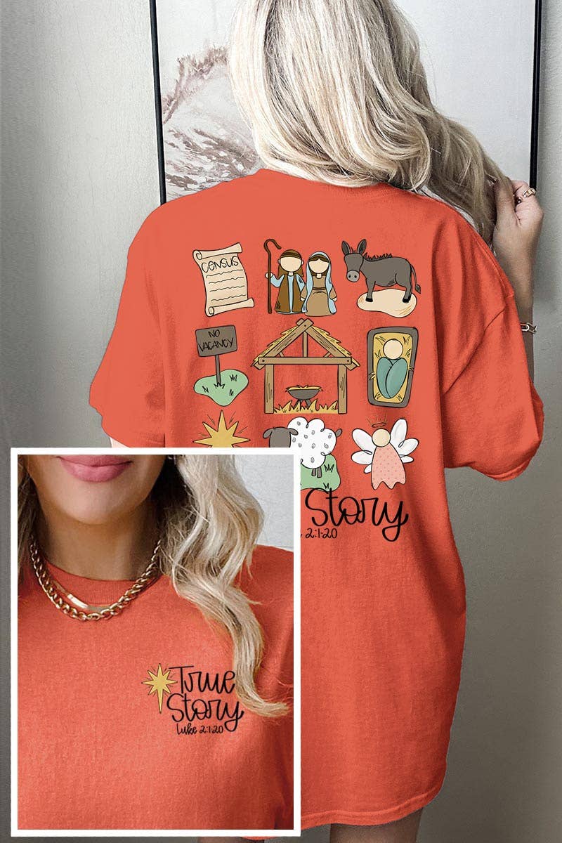 COLORBEAR - Wholesale T-shirt met print - Dames - TRUE STORY uniseks T-shirt met zware katoen en kerststal13