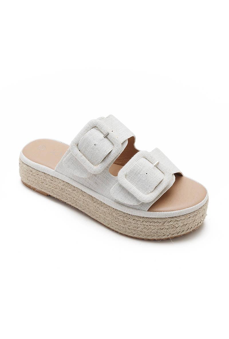 Joia Paris - Wholesale Mules - Women's - Wedge espadrille mules in double buckle canvas H8-8717