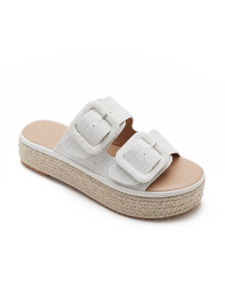 Joia Paris - Wholesale Mules - Women's - Wedge espadrille mules in double buckle canvas H8-8717