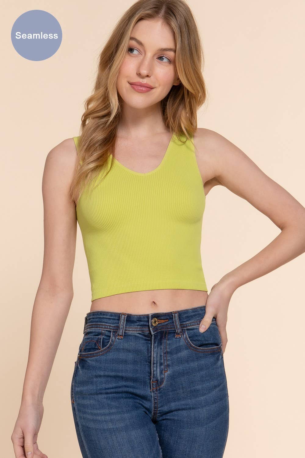 Active Basic | Active USA - Wholesale Tank Top - Women's - Reversible V-neck/round Neck Seamless Crop Tank     0