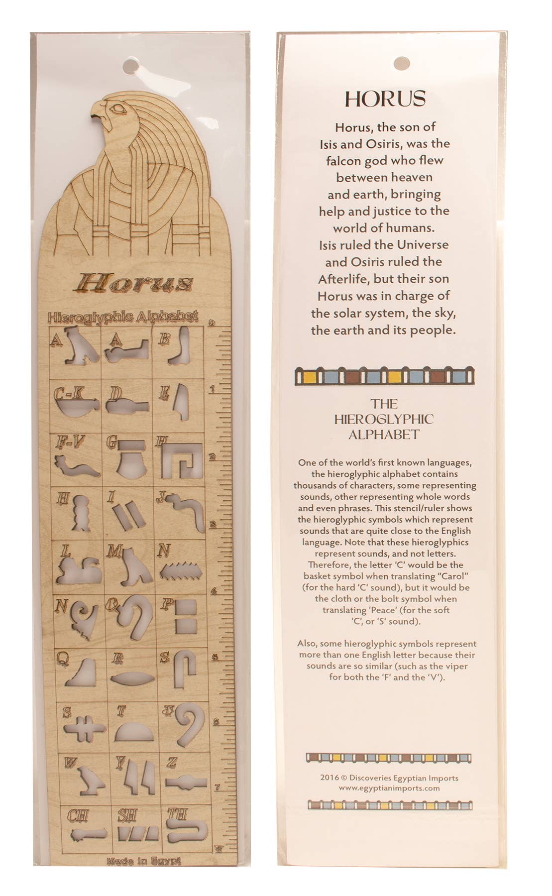 Discoveries, Inc. - Vendita all'ingrosso Tinta per stencil/lavoretti - Stencil/Righello Geroglifico in Legno - Dio Egizio Horus - 12"2
