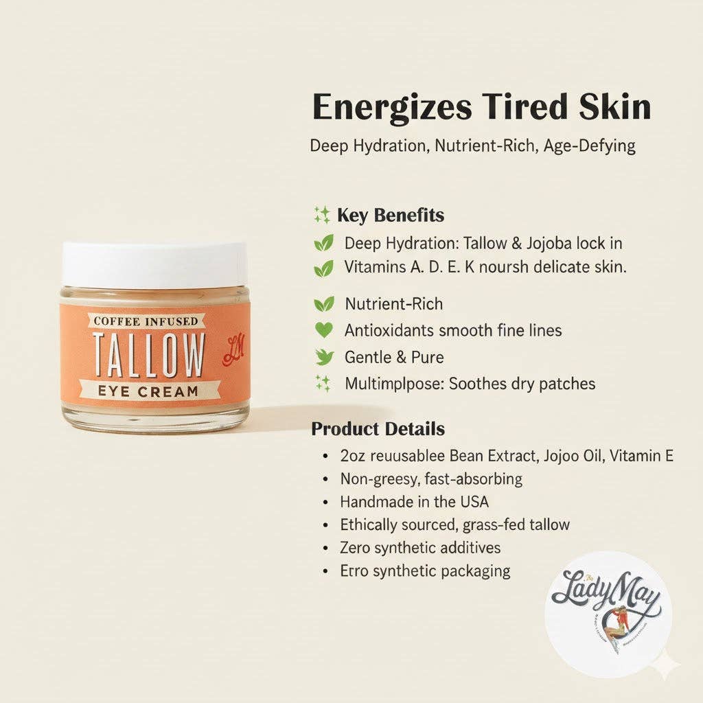Lady May Tallow - Wholesale Eye cream/gel - Lady May Coffee-Infused Tallow Eye Cream – Brighten, Firm & Revitalize Naturally4
