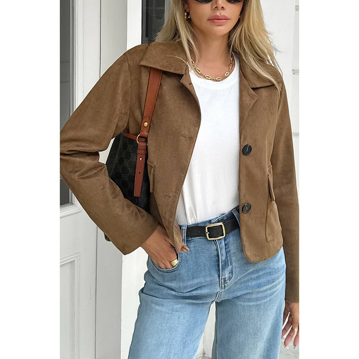 Supreme Fashion - Wholesale Jacket - Women's - Solid Suit Lapel Faux Suede Leather Jacket1