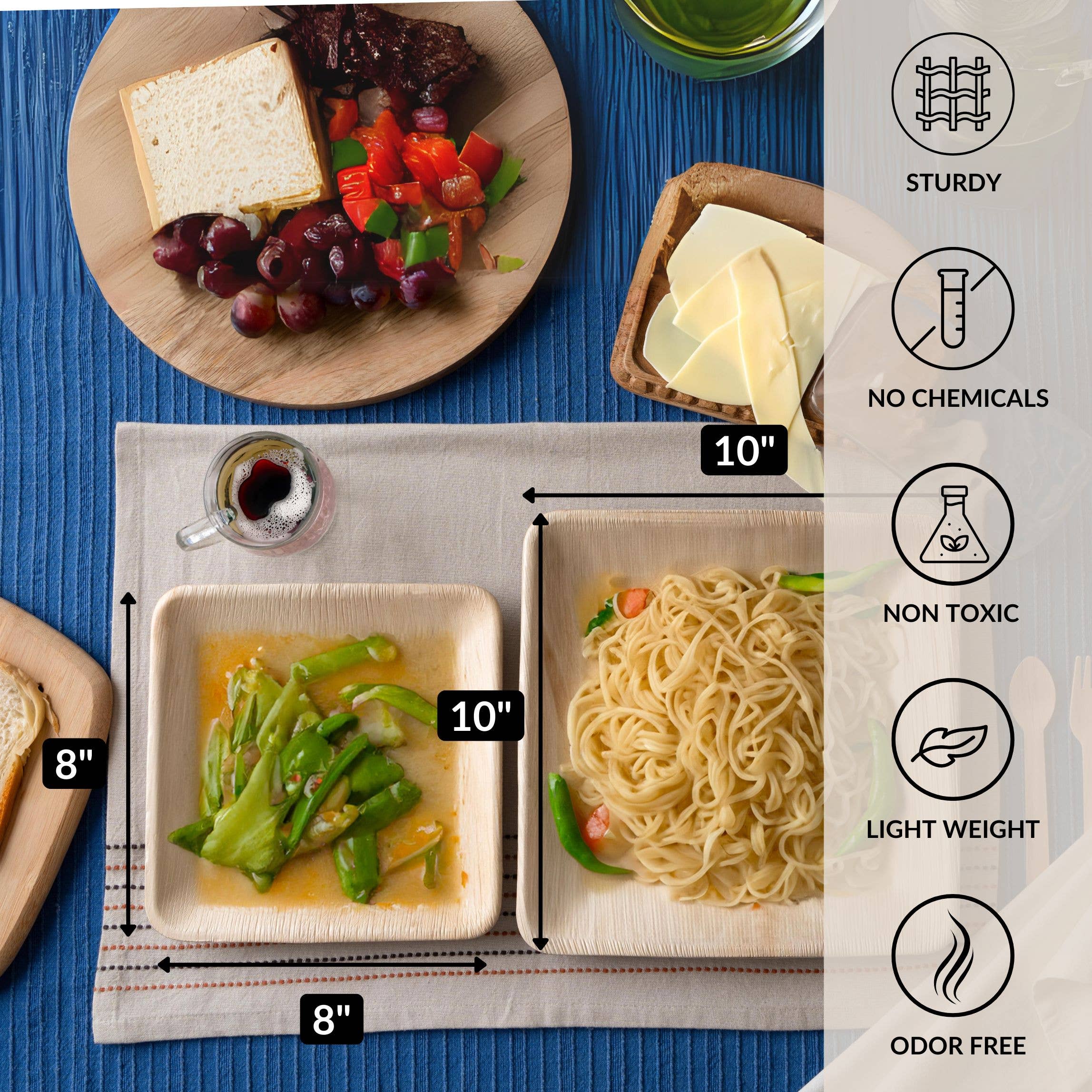 LuxeDesigns Co LLC - Wholesale Disposable Plate - Disposable 10" & 8" Palm Leaf Plate Set of 50 with Utensils3